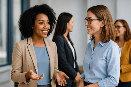 An image of women networking in smart business attire