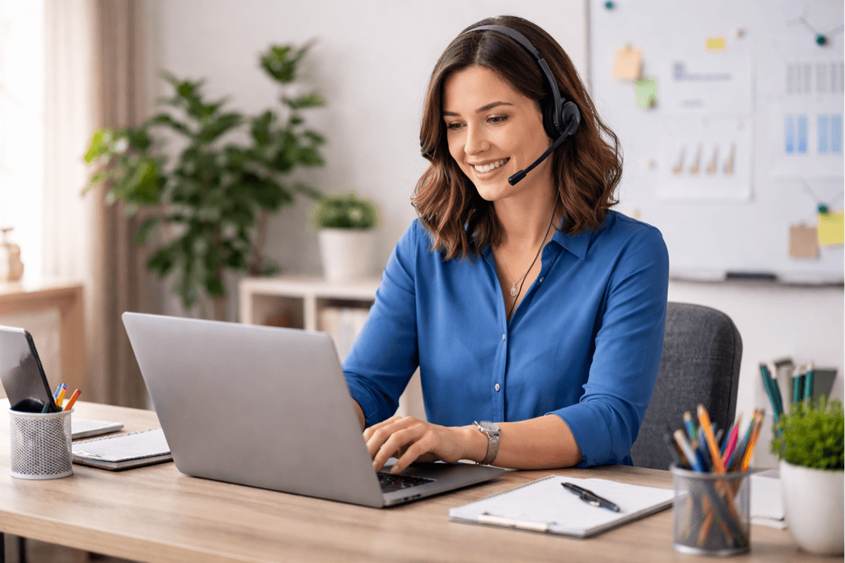 An image of a woman working at her laptop.