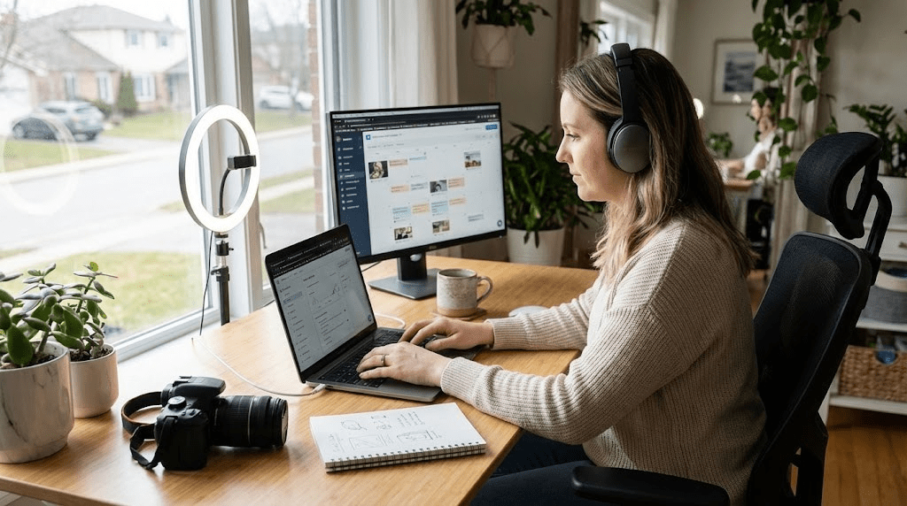 A specialist virtual assistant repurposing podcast audio into SEO-optimized blog content and social media snippets.