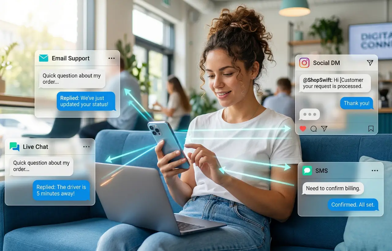 Customer receiving fast responses across email, chat, and social media channels