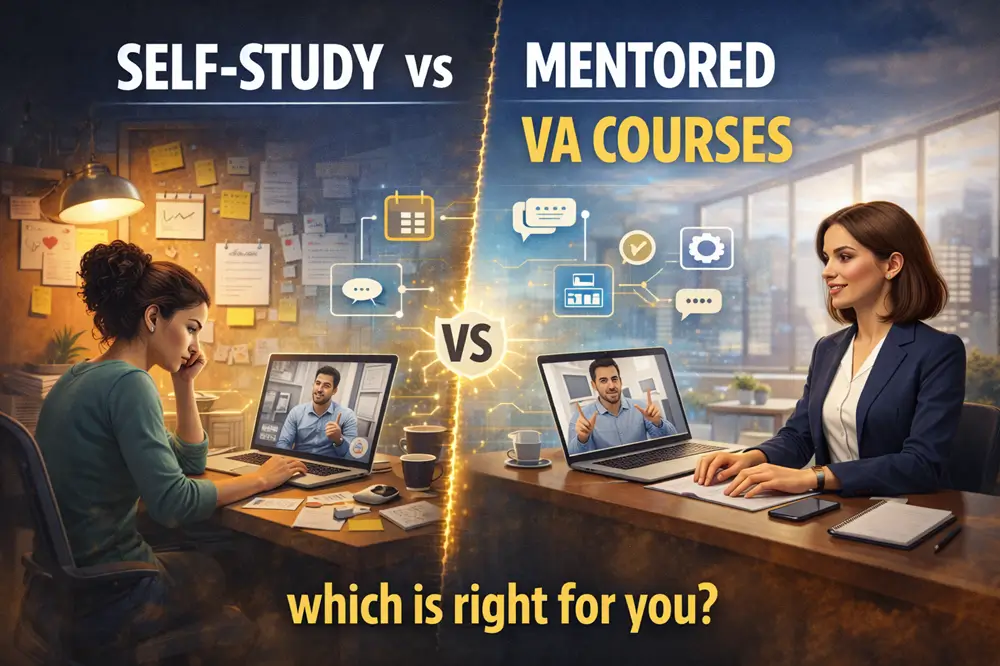 Self-study vs mentored virtual assistant courses comparison