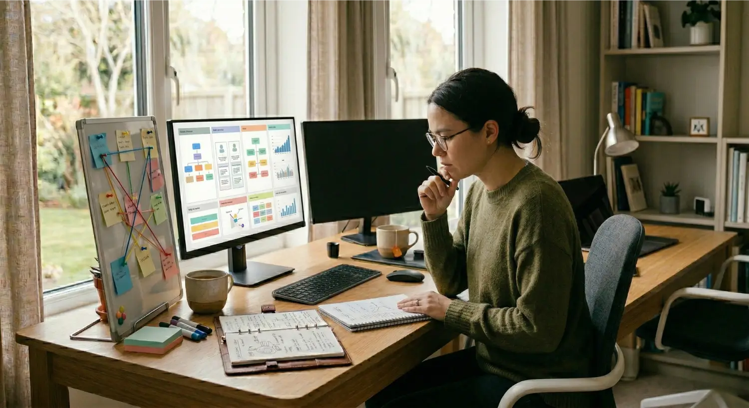 Professional deciding between learning options for becoming a virtual assistant