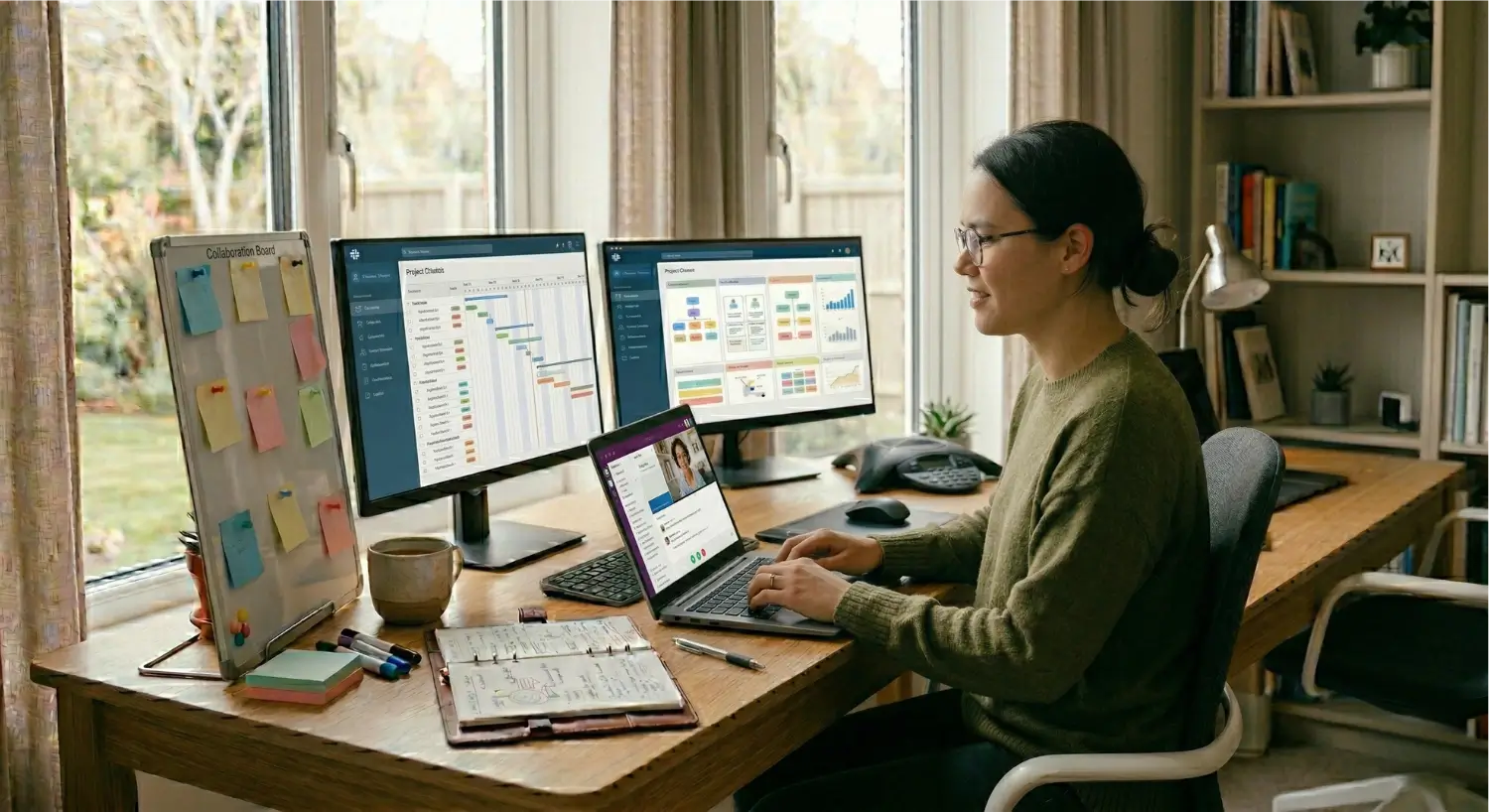 Business owner working with a virtual assistant to manage tasks and improve productivity