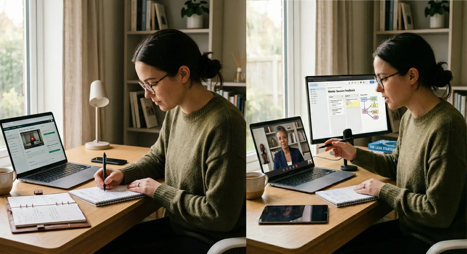 Side-by-side comparison of self-study learning and mentored virtual assistant training