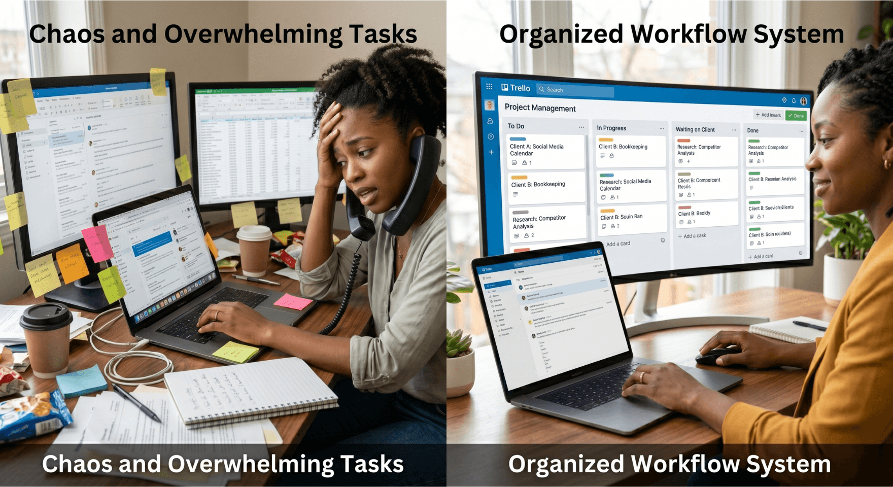 Beginner virtual assistant struggling with disorganization and workload