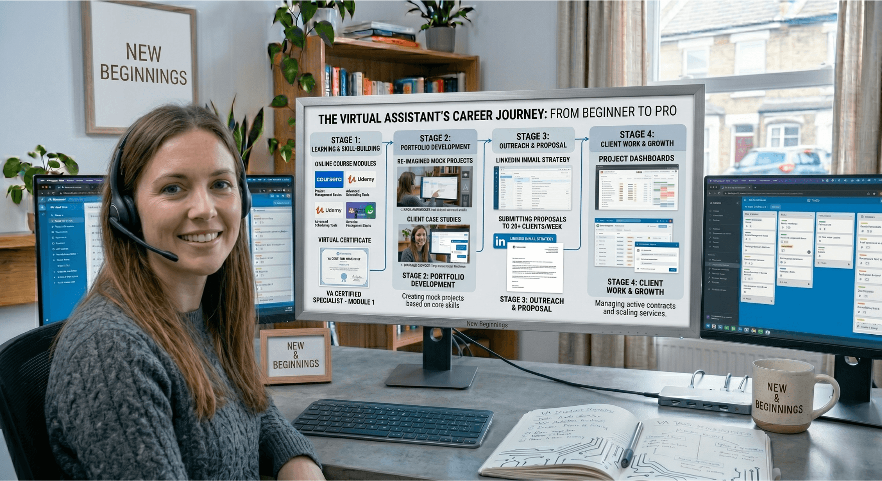 Roadmap showing the steps to become a virtual assistant in 2026