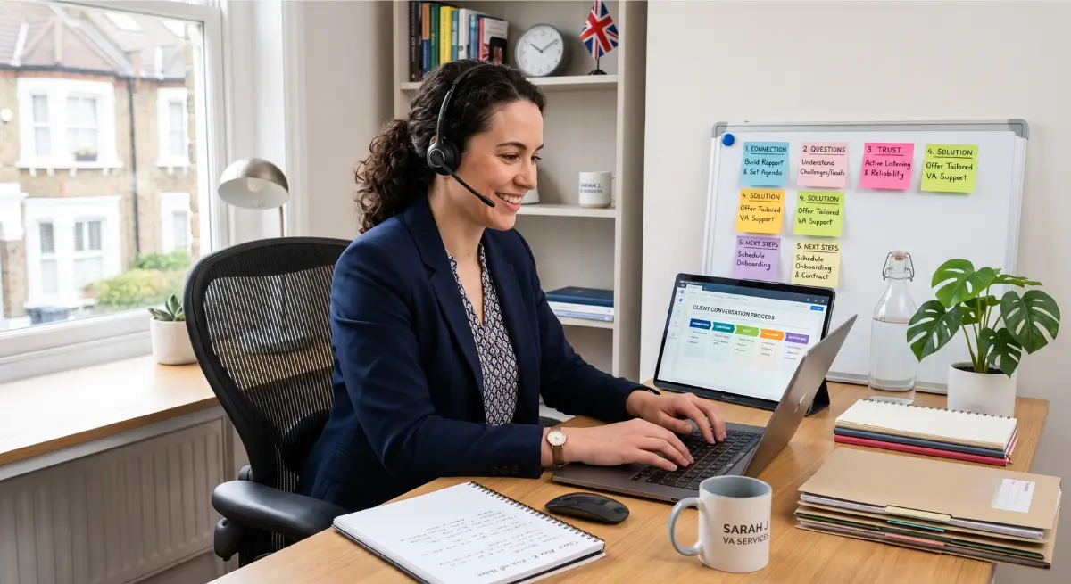 Virtual Assistant following a structured conversation process to convert prospects into paying clients.