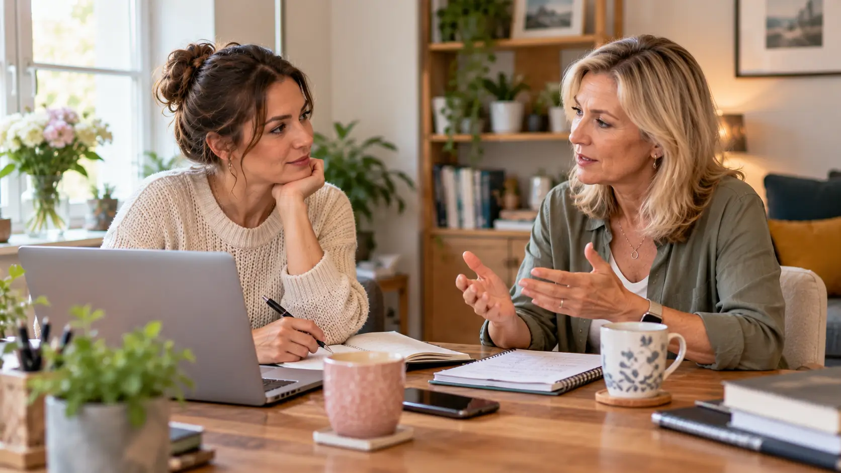 Experienced Virtual Assistant discussing realistic freelance income expectations and common salary misconceptions with a younger woman.